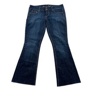 American Eagle Womens Jeans 10  Blue Dark Denim Stretch Artist Bootcut Hemmed